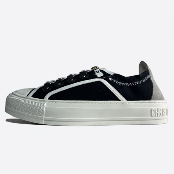 디올 WALK'N' 운동화 블랙 캔버스 화이트 스웨이드 송아지 스킨 KCK304CVE_S900 여성