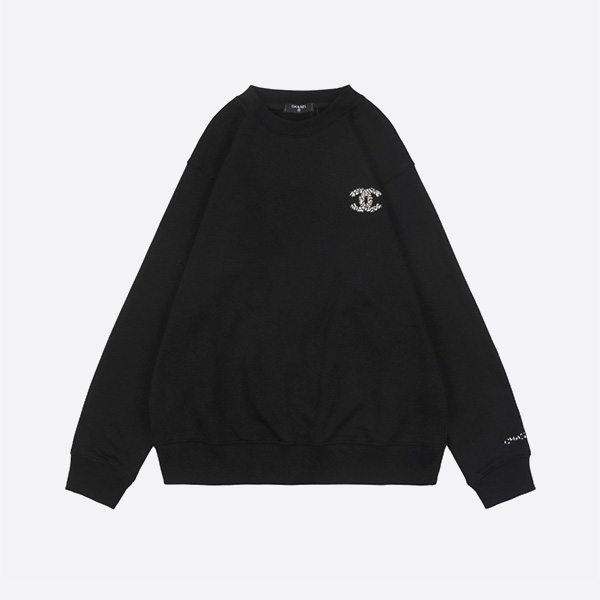 샤넬 24Fw 우븐 CC 레터 자수 크루넥 스웨트셔츠 블랙
