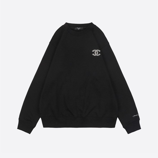 샤넬 24Fw 우븐 CC 레터 자수 크루넥 스웨트셔츠 블랙