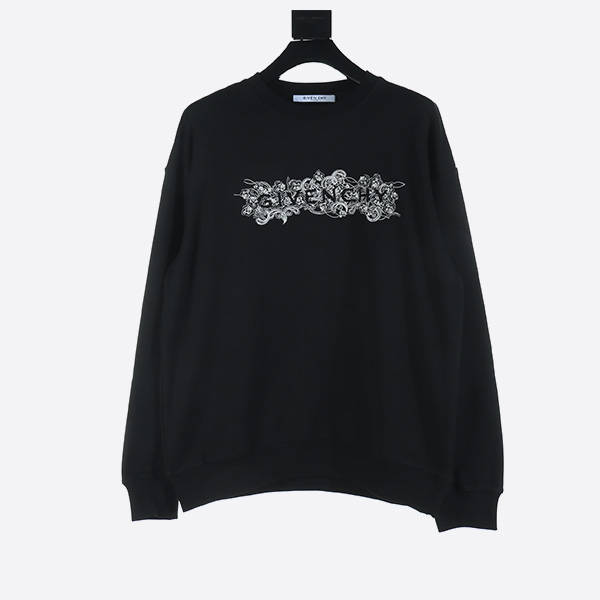 지방시 24Fw 프론트 & 백 캐슈플라워 자수 로고 라운드 넥 스웨트셔츠 블랙